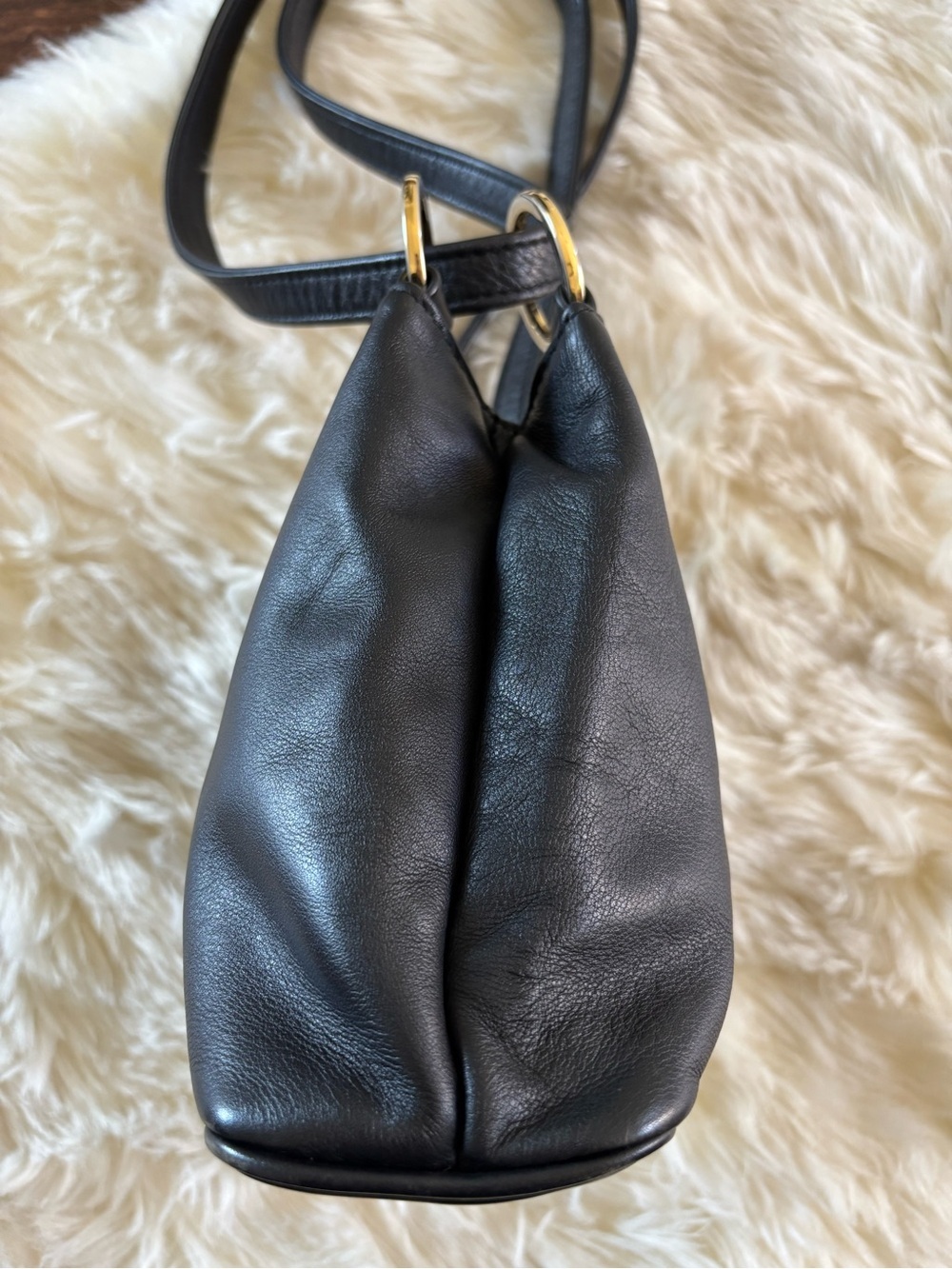 Vintage Petit Paloma Picasso Black Leather Shoulder/Crossbody w/ Gold "X" Logo - Picture 12 of 14